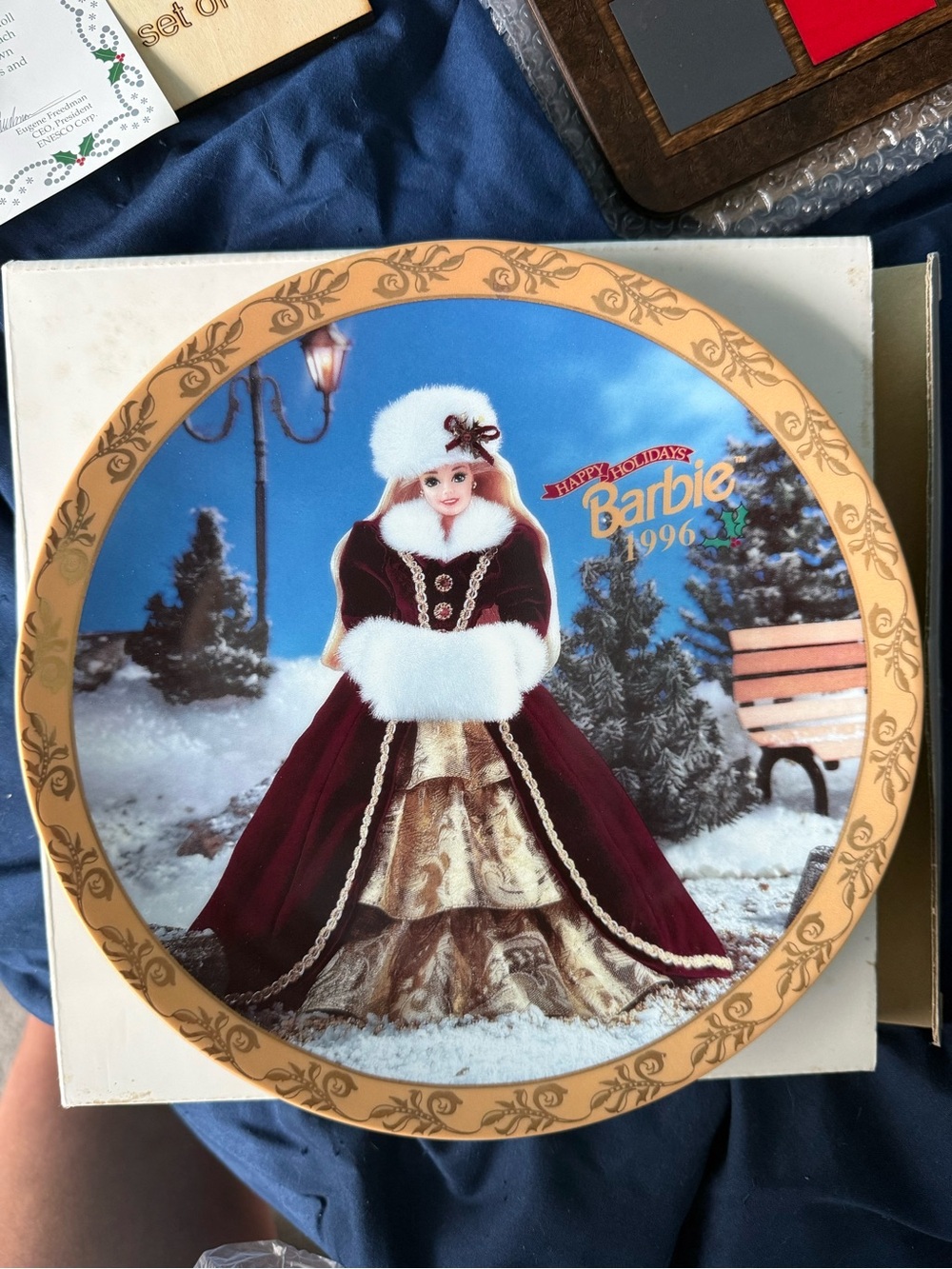 Barbie Happy Holidays 1996 Collectible Plate Burgundy & Gold